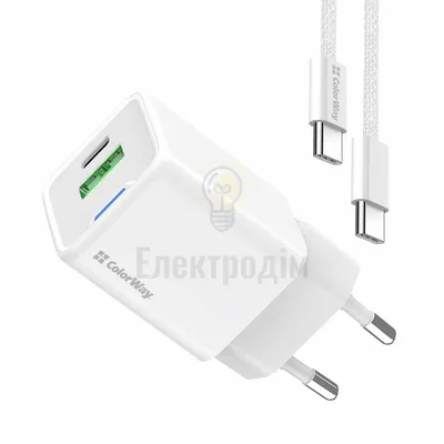 Зарядний пристрій мережевий Type-C/USB QC+PD Port PPS 20W GaN Mini ColorWay CW-CHS062PDC-WT CW-CHS062PDC-WT — купити в Електродім