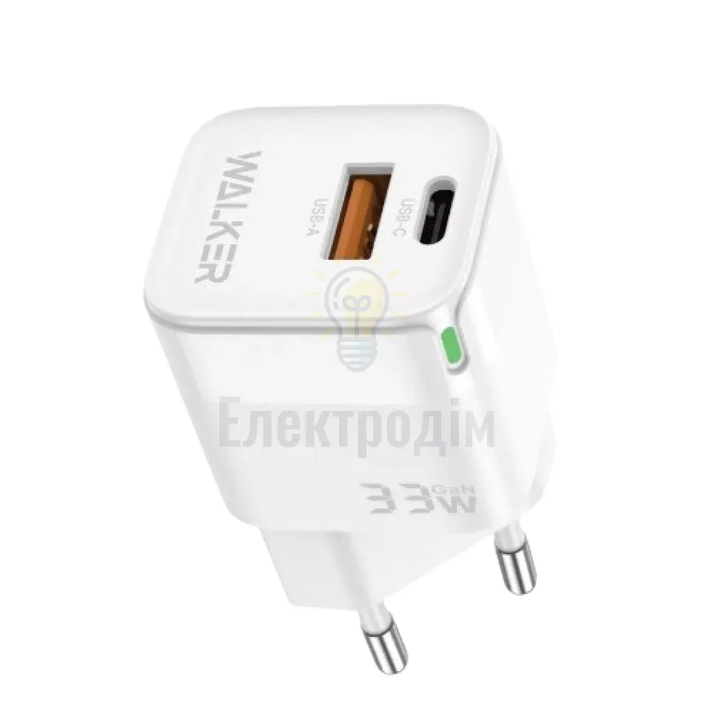 Зарядний пристрій мережевий USB/Type-C QC+PD 33W білий WALKER WH-43 2710000283362 