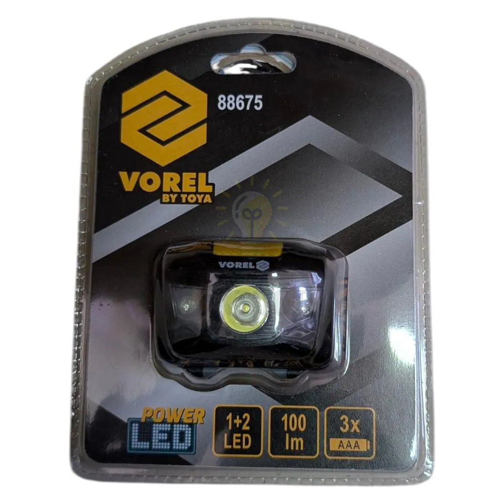 Ліхтар на чоло світлодіодний VOREL 1+2 LED 1 Вт 100 лм 55 x 47 x 29 мм 3 x ААА 88675 