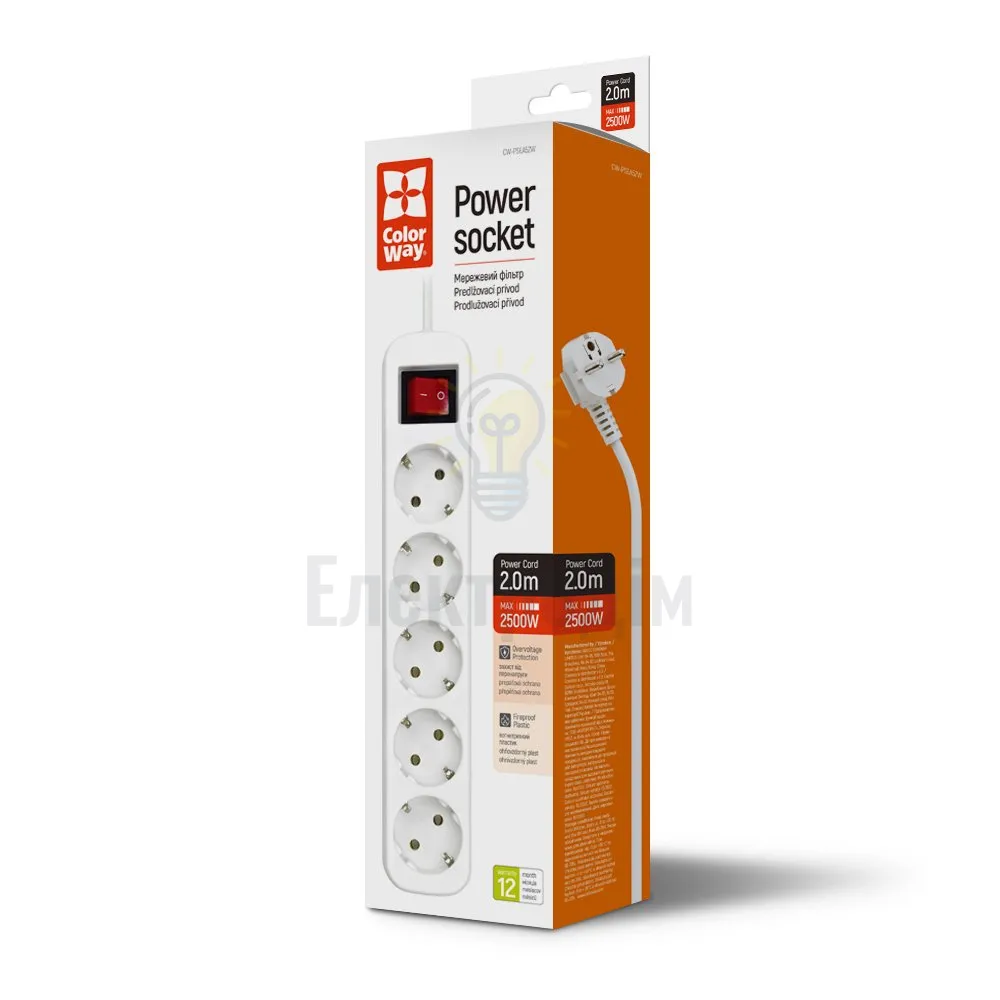 Подовжувач ColorWay Фільтр мережевий 5 розеток 2м білий CW-PSEA52W ColorWay CW-PSEA52W 