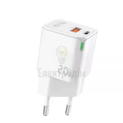 Зарядний пристрій мережевий USB/Type-C QC+PD 20W білий WALKER WH-42 2710000283355 — купити в Електродім
