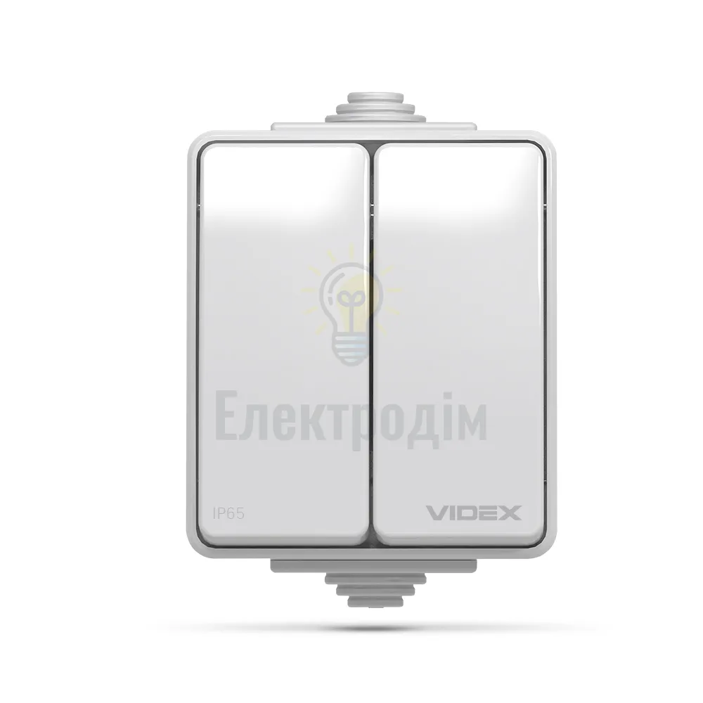 VIDEX BINERA IP65 Вимикач зовнішній 2кл сірий VF-BNW12-G  - фото 1