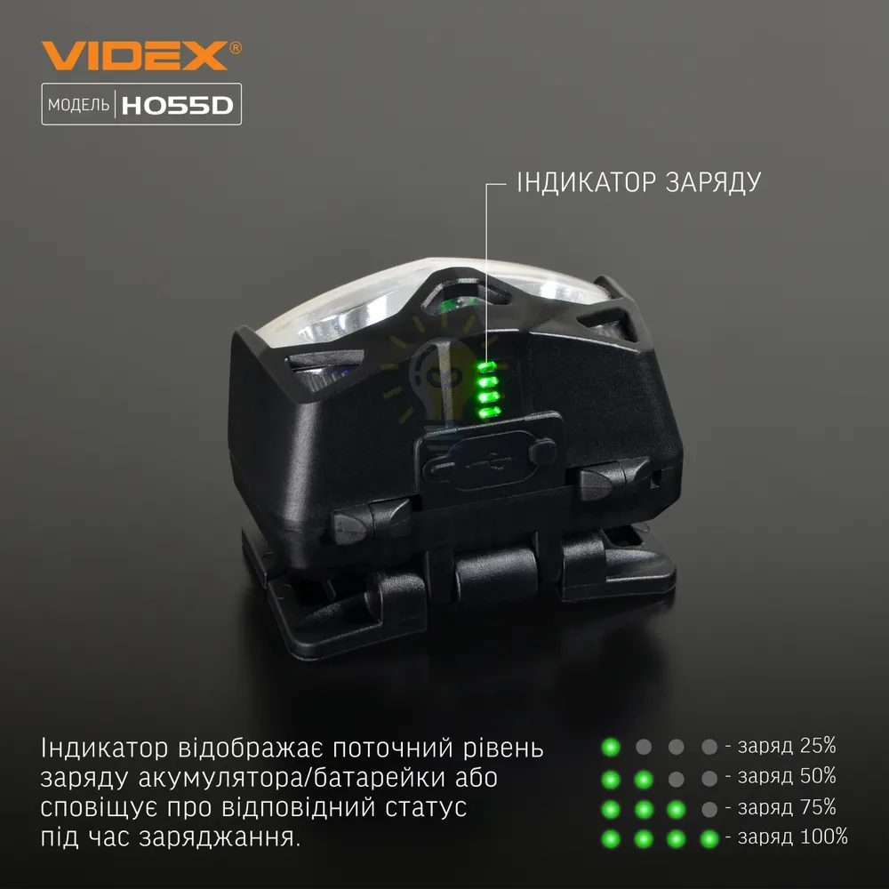 Налобний світлодіодний ліхтарик VIDEX 500Lm 5000K VLF-H055D  - фото 4