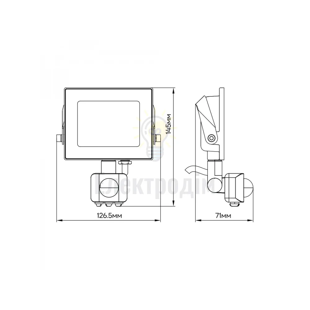 LL-2020ARD 20W з датчиком 1600Lm 6500K (145*126,5*71мм) чорний IP65 80022  - фото 1