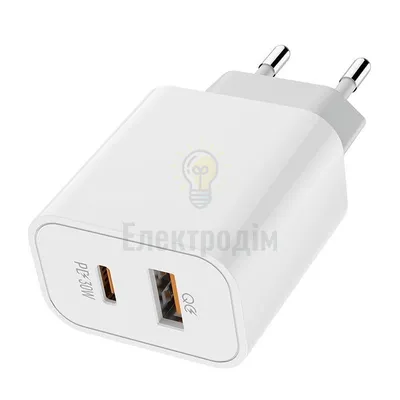 Зарядний пристрій мережевий USB/Type-C 3,0A QC+PD 30W білий ColorWay CW-CHS037PD-WT — купити в Електродім