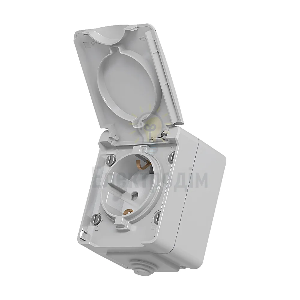 VIDEX BINERA IP65 розетка зовнішня одинарна із заземленням сіра VF-BNW21G-G 