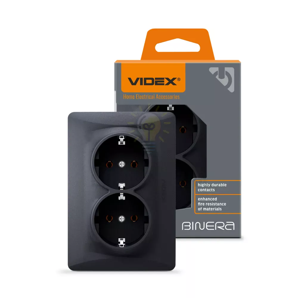 Розетка подвійна  із заземленням чорний графіт VIDEX BINERA VF-BNSK2G-BG 