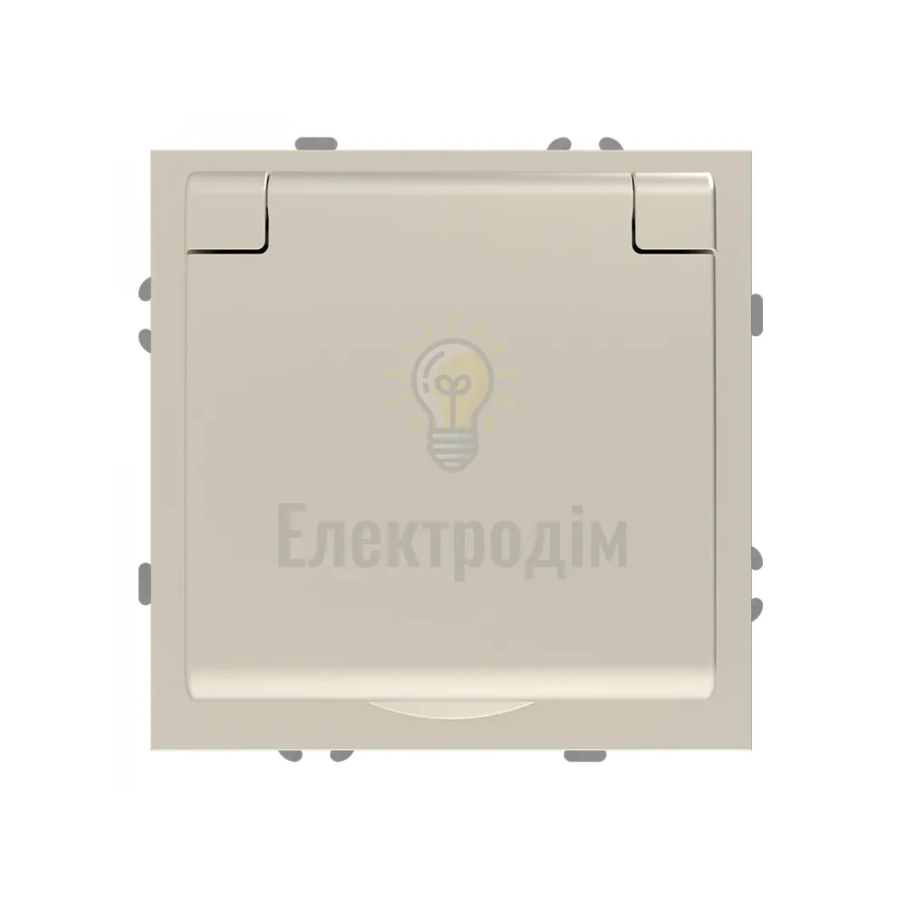 ER131-C розетка із заземленням, кришкою та шторками, механізм шампань 16А Soft 80822  - фото 1