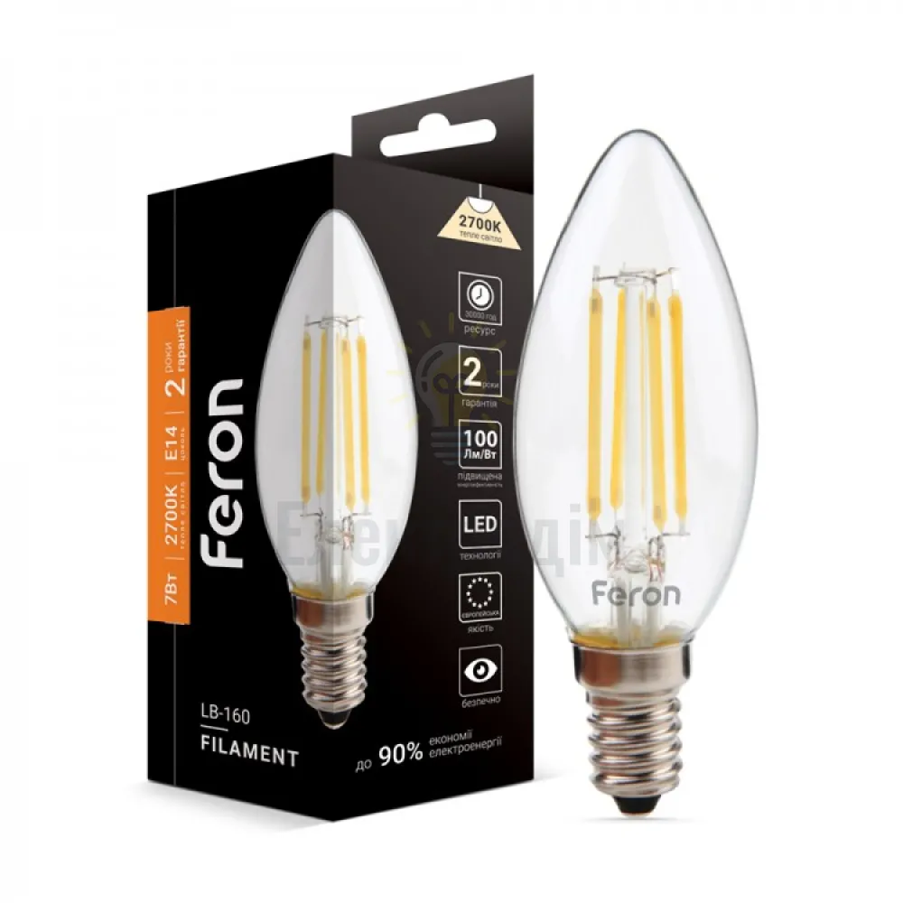 Світлодіодна лампа Filament LB-160 C37 230V 7W 700Lm  E14 2700K 40082 