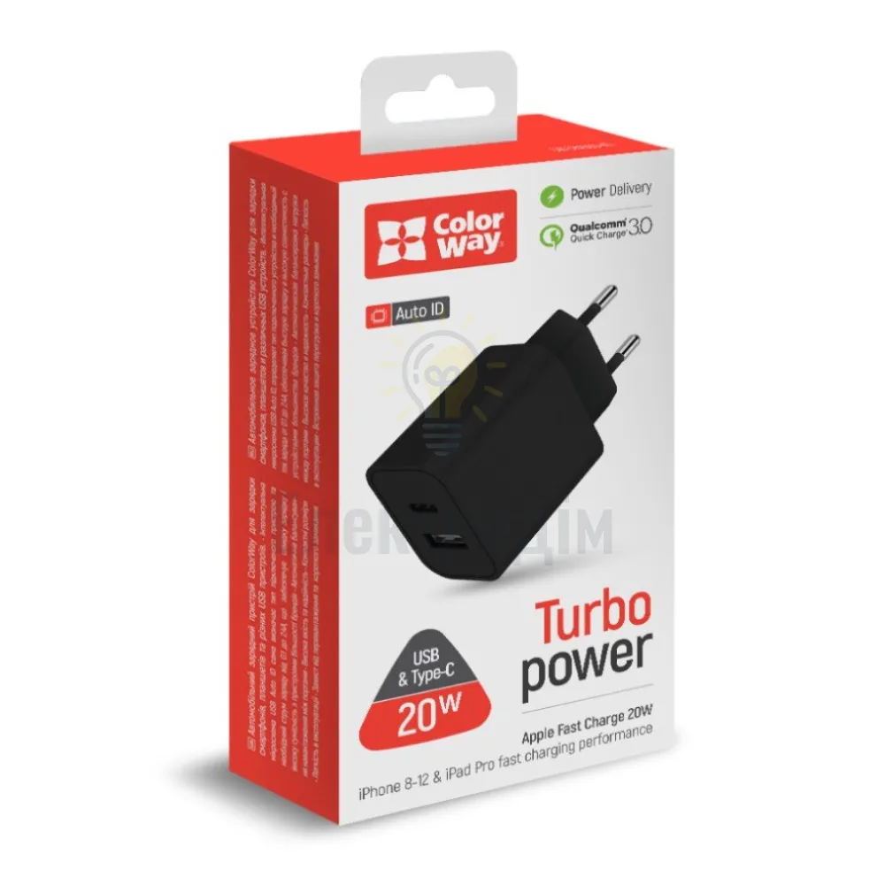 Зарядний пристрій мережевий USB 3,0A QC 18W чорний ColorWay CW-CHS025QPD-BK 
