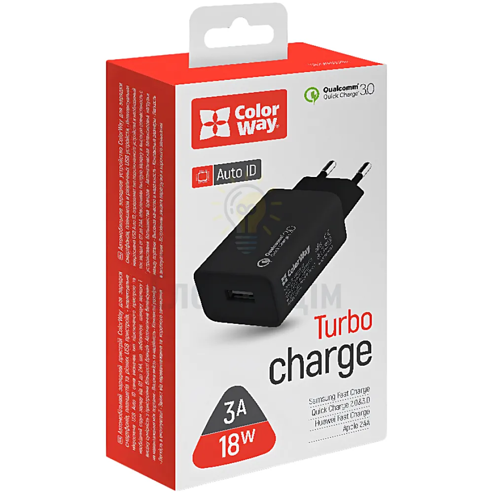Зарядний пристрій мережевий USB 3,0A QC 18W чорний ColorWay CW-CHS013Q-BK CW-CHS013Q-BK 