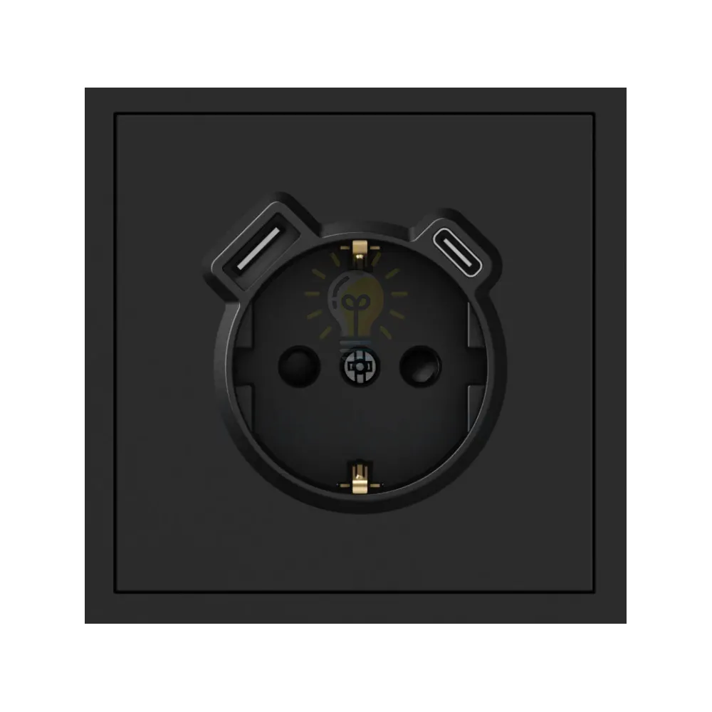 ER123USB-B розетка із заземленням 16А із USB-A та Type-C, механізм чорний Soft 80750  - фото 1