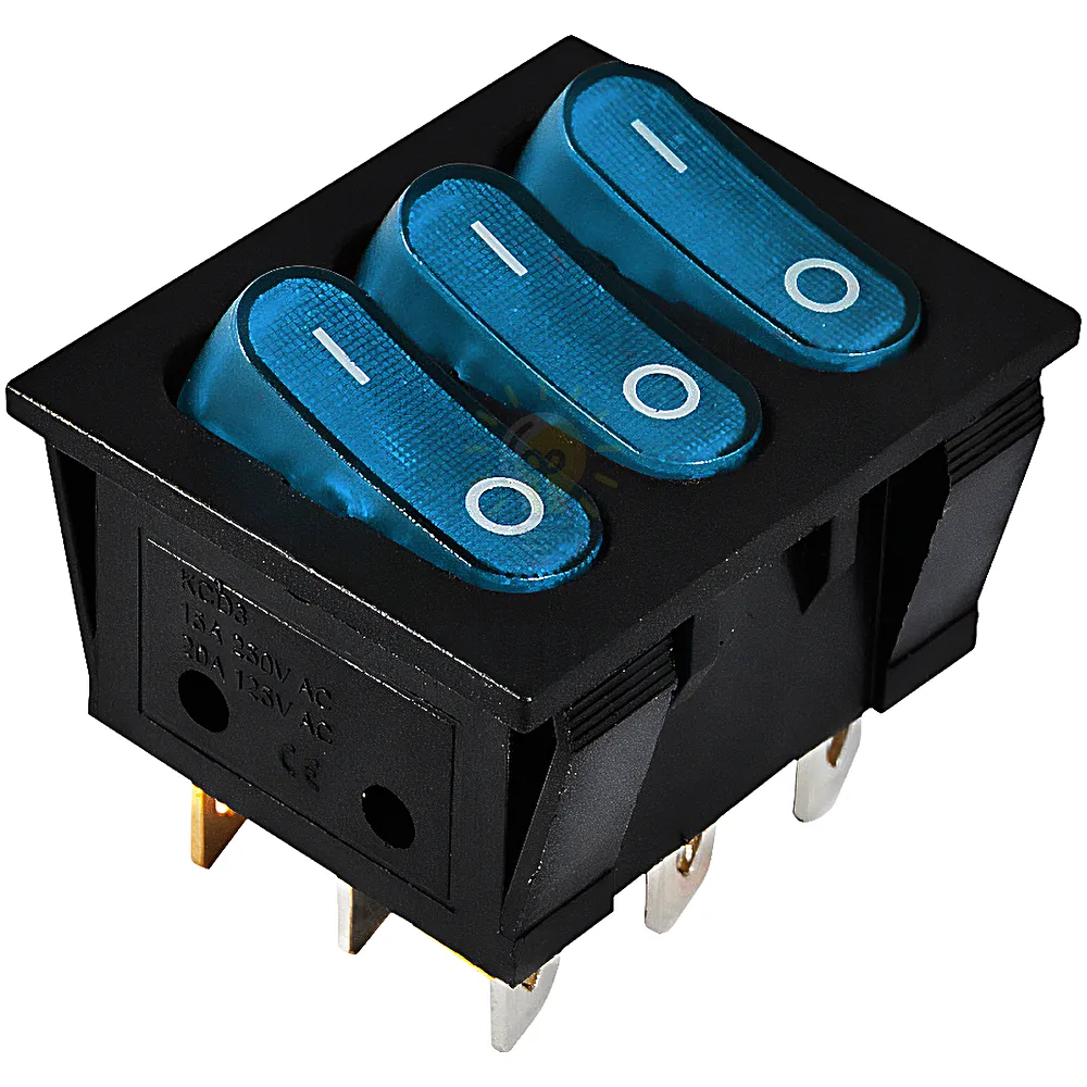 Перемикач KCD2-3101N C3-BL/B 220V 3 клав. синій з підсвічуванням  АСКО A0140040122 