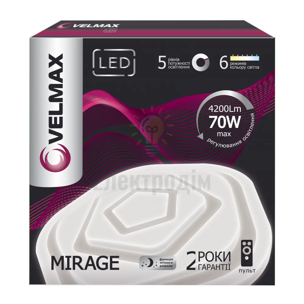 LED св-к VELMAX V-CL-MIRAGE, 70W, smart, 3000K-6500K, 4200Lm, пульт ДК 23-42-83 