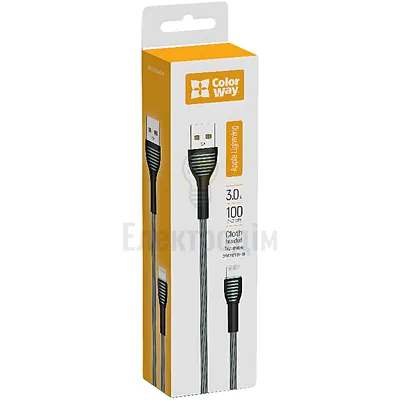 Кабель USB Lightning ColorWay CW-CBUL041-GR 3,0A 1м сірий CW-CBUL041-GR — купити в Електродім