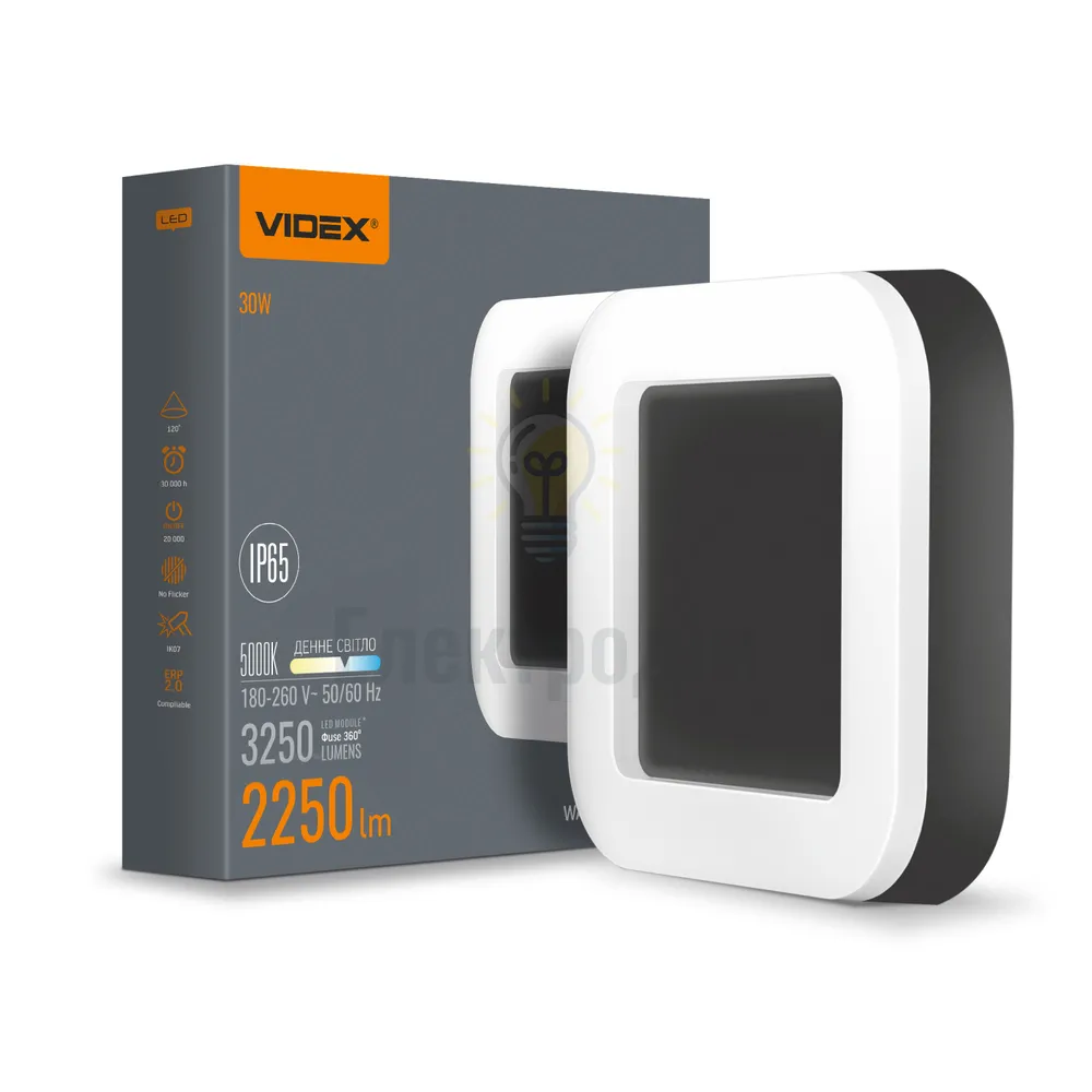 LED світильник ART IP65 квадратний VIDEX 30W 5000K чорний VL-BHFS-305B 