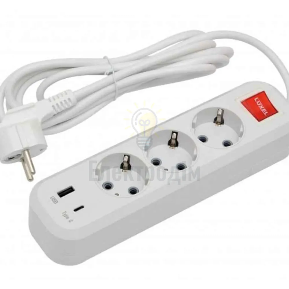 Подовжувач LUXEL 3 гнізда 5М подовжувач земля вимикач + USB+Type C 7195 