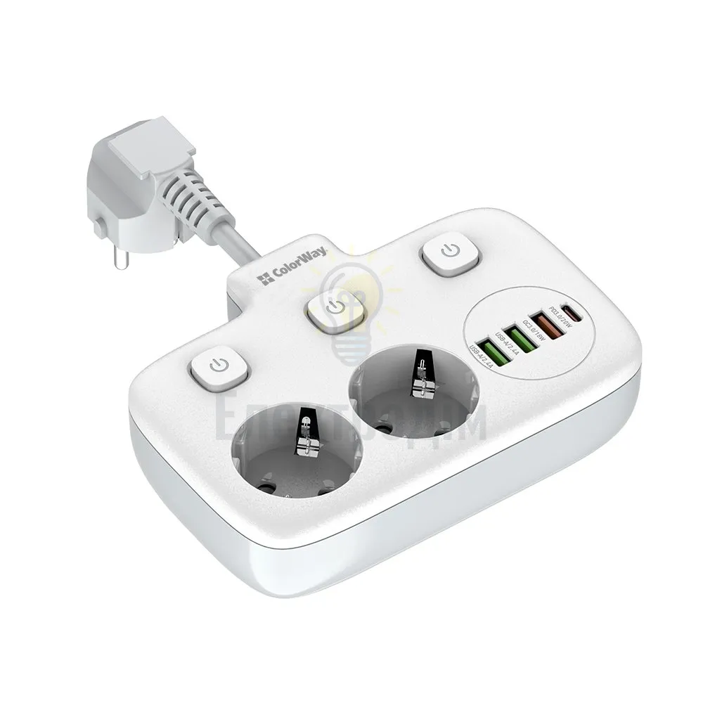 Подовжувач ColorWay Фільтр мережевий 2 розетки/3USB-A/1Type-C CW-CHE24PDW ColorWay CW-CHE24PDW  - фото 4