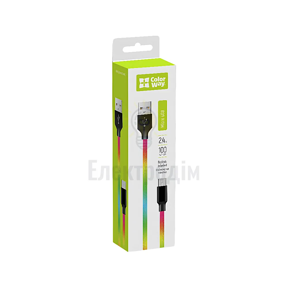 Кабель USB MicroUSB ColorWay 2,4A 1м різнокольоровий CW-CBUM017-MC 