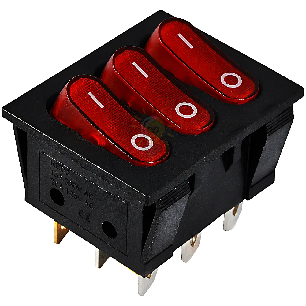 Перемикач KCD2-3101N R/B 220V 3 клав. червоний з підсвічуванням  АСКО A0140040120 