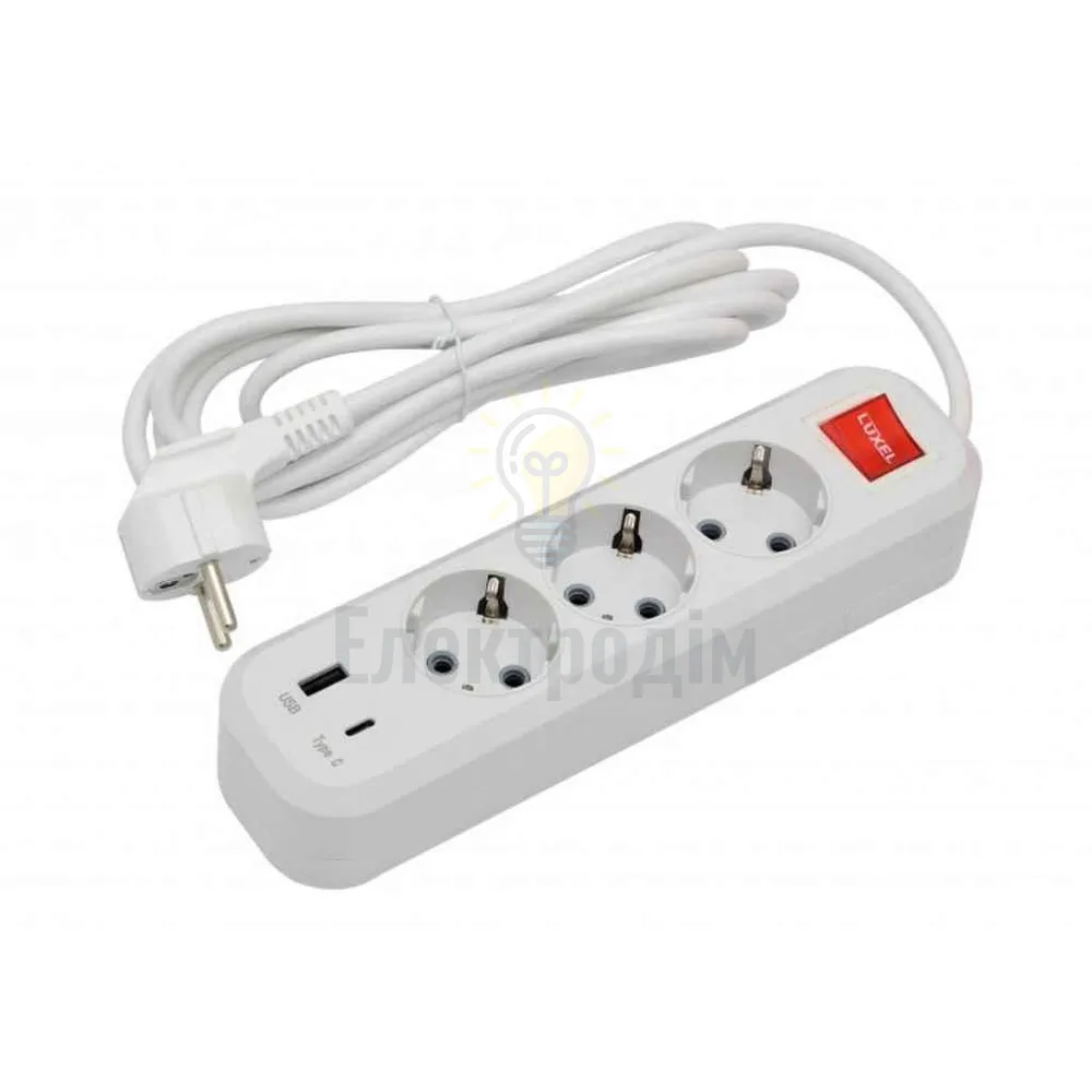 Подовжувач LUXEL 3 гнізда 5М подовжувач земля вимикач + USB+Type C 7195 