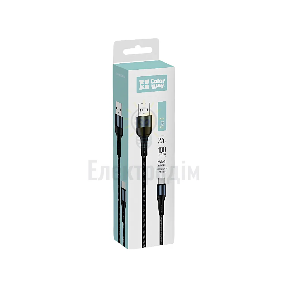 Кабель USB Type-C ColorWay CW-CBUC045-BK 2,4A 1м чорний CW-CBUC045-BK 