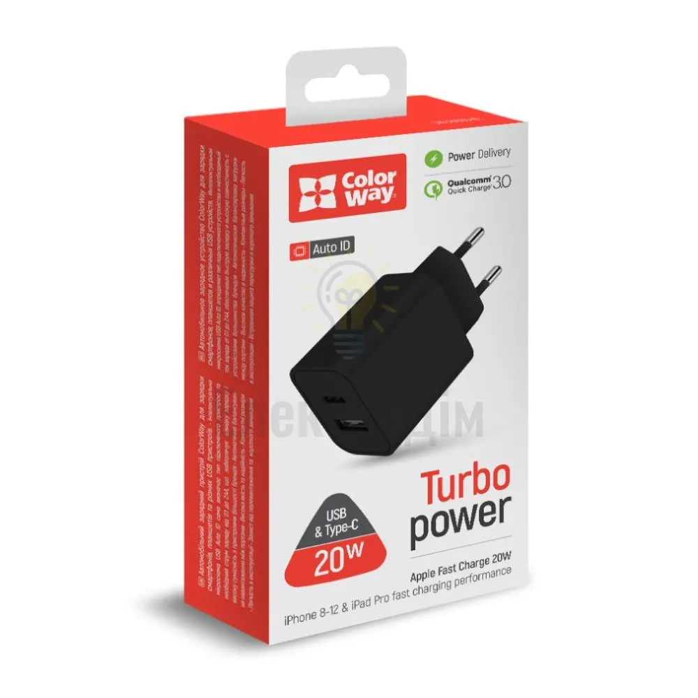 Зарядний пристрій мережевий USB 3,0A QC 18W чорний ColorWay CW-CHS025QPD-BK 
