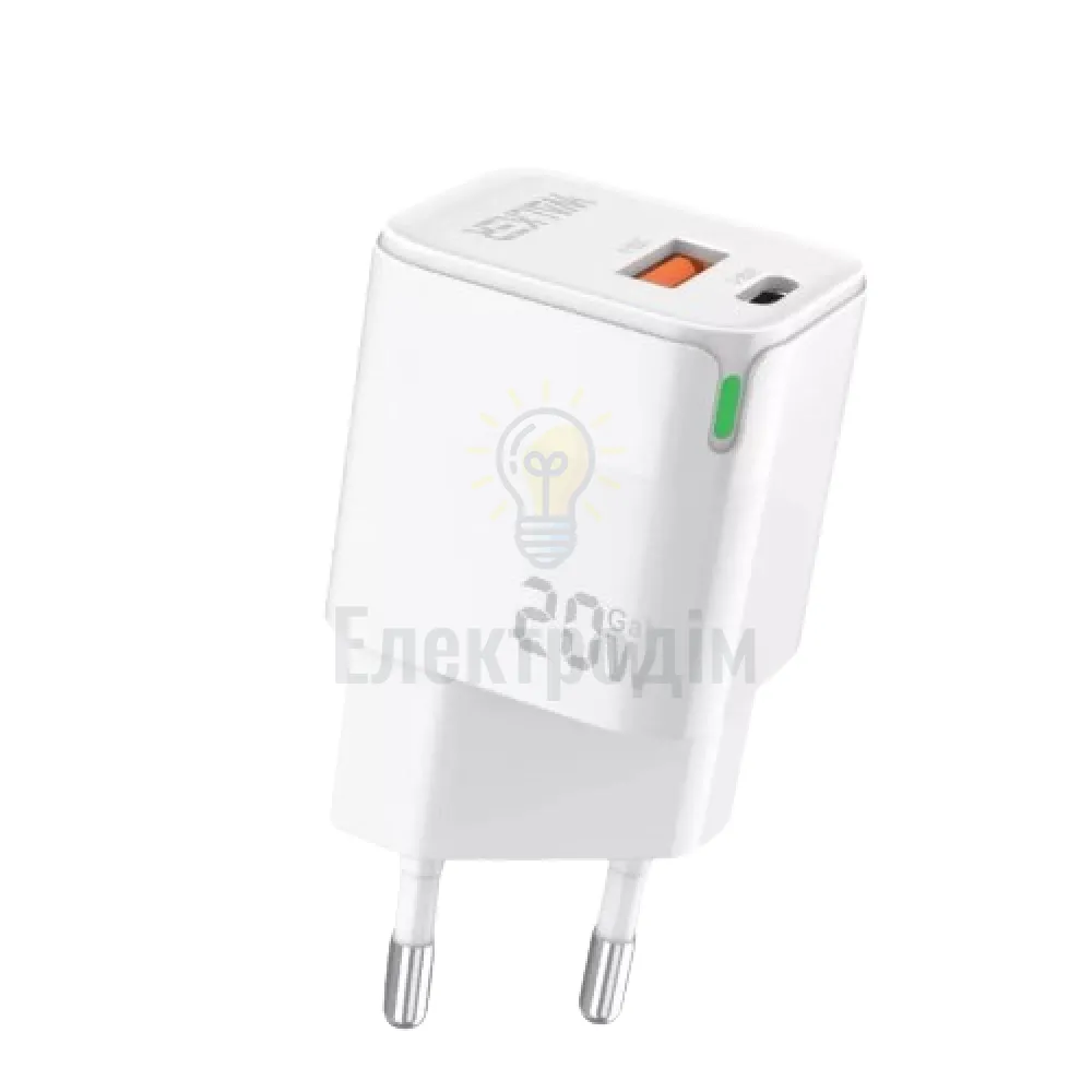 Зарядний пристрій мережевий USB/Type-C QC+PD 20W білий WALKER WH-42 2710000283355 