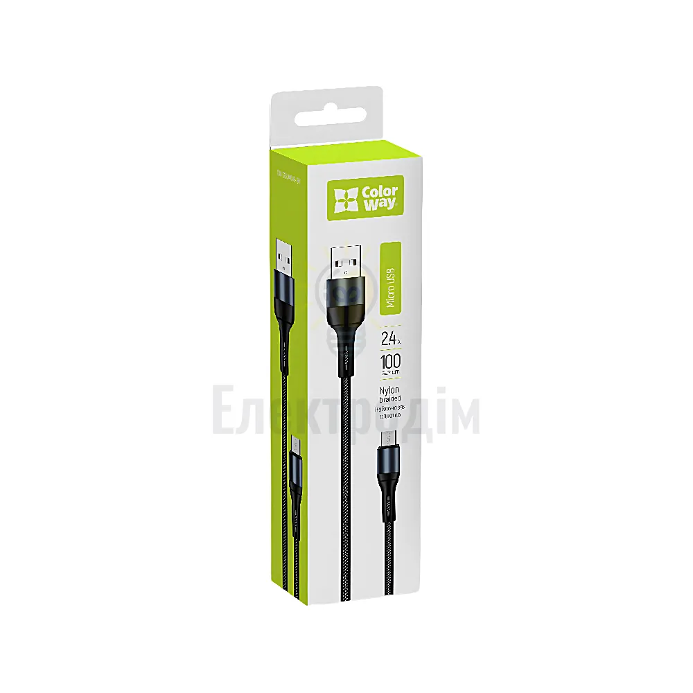 Кабель USB MicroUSB ColorWay 2,4A нейлонова оплітка 1м чорний CW-CBUM045-BK 