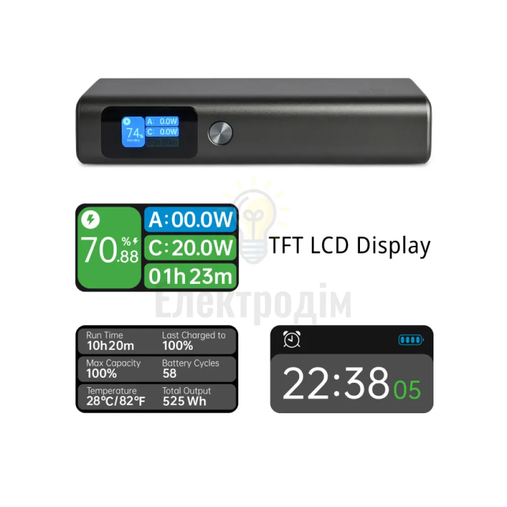 Повербанк 20000mAh VIDEX VPB-323 130W PD100W +Display VPB-323-B  - фото 2