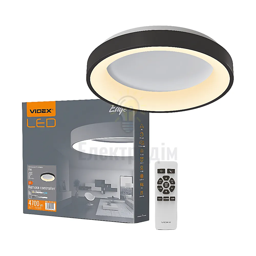 LED світильник настінно-стельовий 72W 2700-6000K 220V кільцевий Videx VLE-ERC-72B 