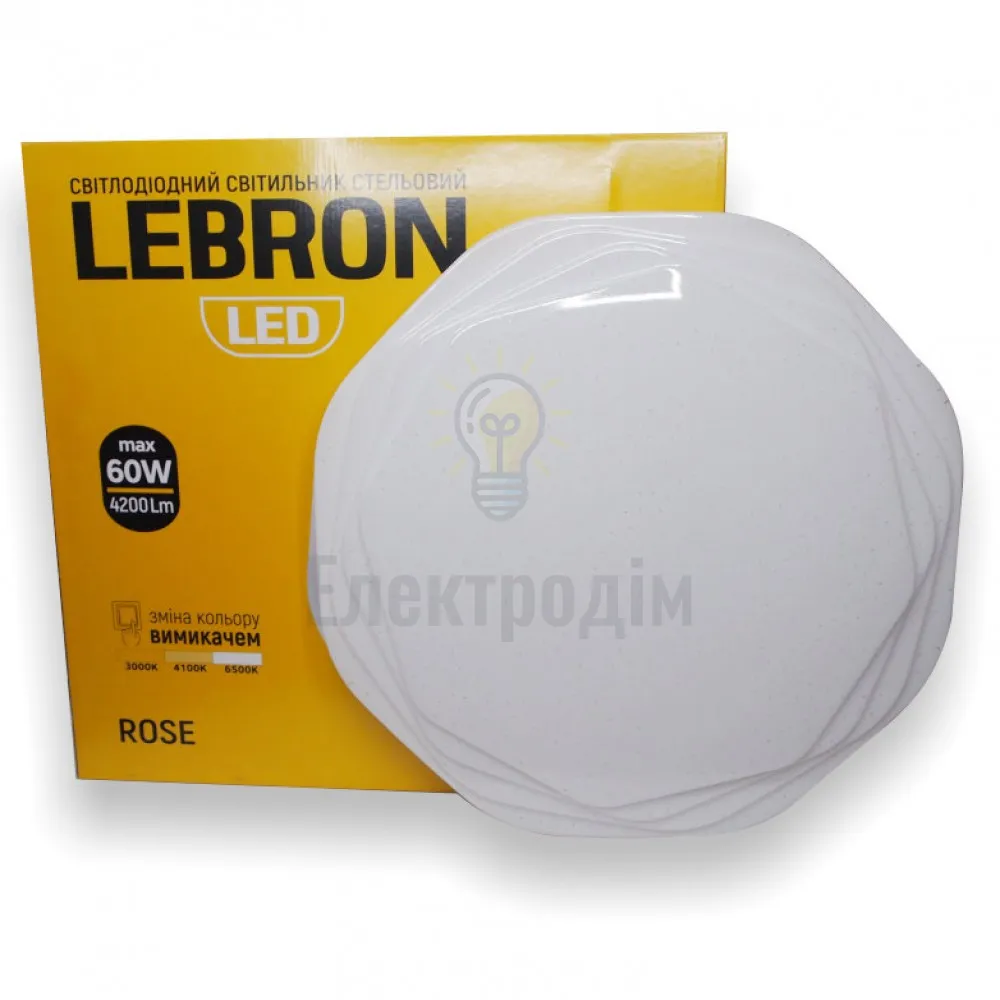 LED світильник LEBRON L-CL-ROSE, max 60W, 3000K, 4100K, 6500K, 4200Lm, O510*80мм 15-25-30-1 