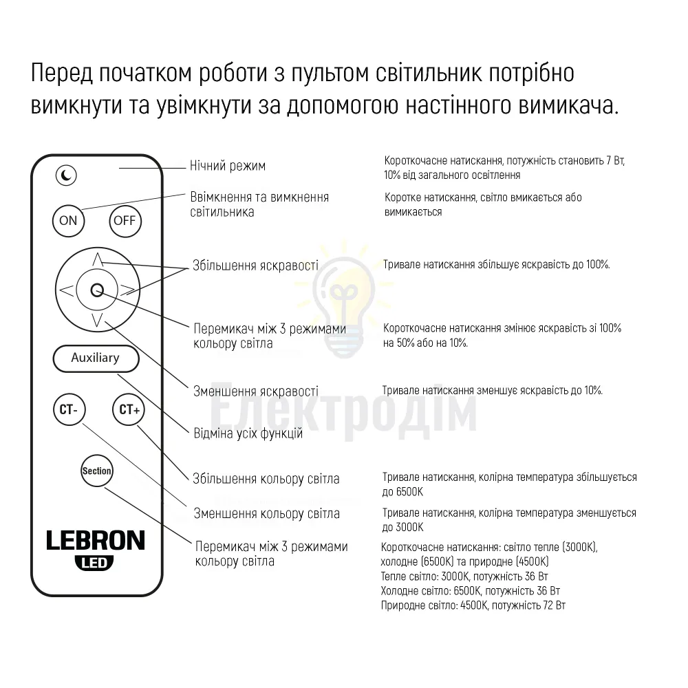 Смарт LED світильник LEBRON L-CL-Moon-Milky-RWh-Gr, max 36Wx2, 3000-6500K, пульт, батарейки 2шт, 230V 15-25-23  - фото 2