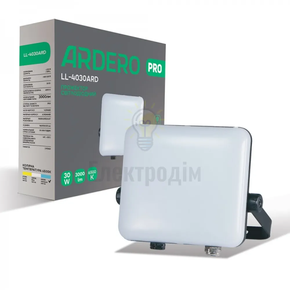 LL-4030ARD 30W 3000Lm 6500K (166*134*39мм) чорний IP65 80226 