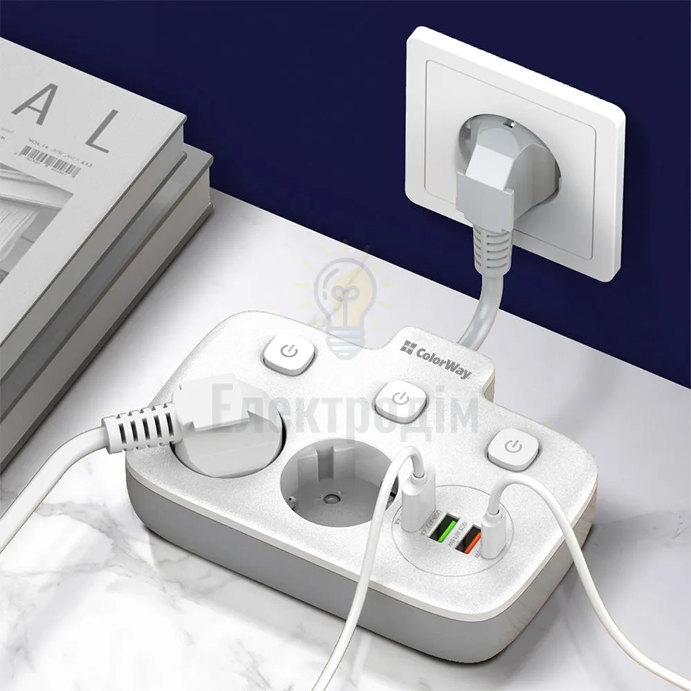Подовжувач ColorWay Фільтр мережевий 2 розетки/3USB-A/1Type-C CW-CHE24PDW ColorWay CW-CHE24PDW  - фото 13