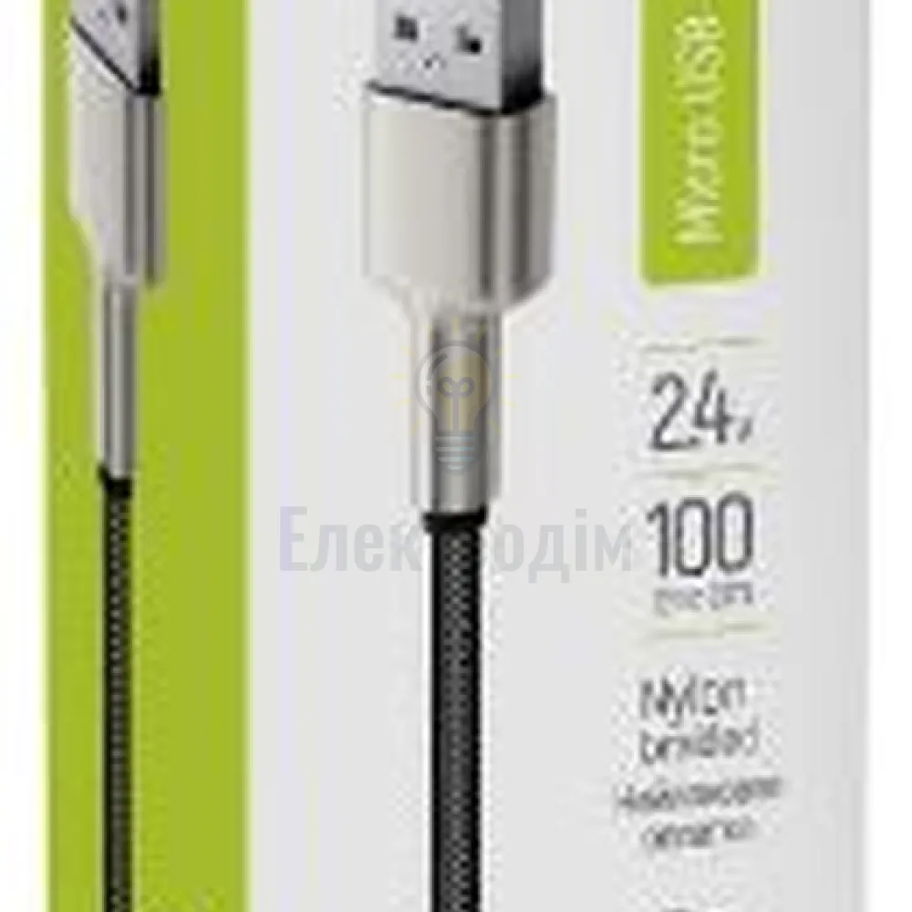 Кабель USB MicroUSB ColorWay 2,4A металеві конектори 1м чорний CW-CBUM046-BK 