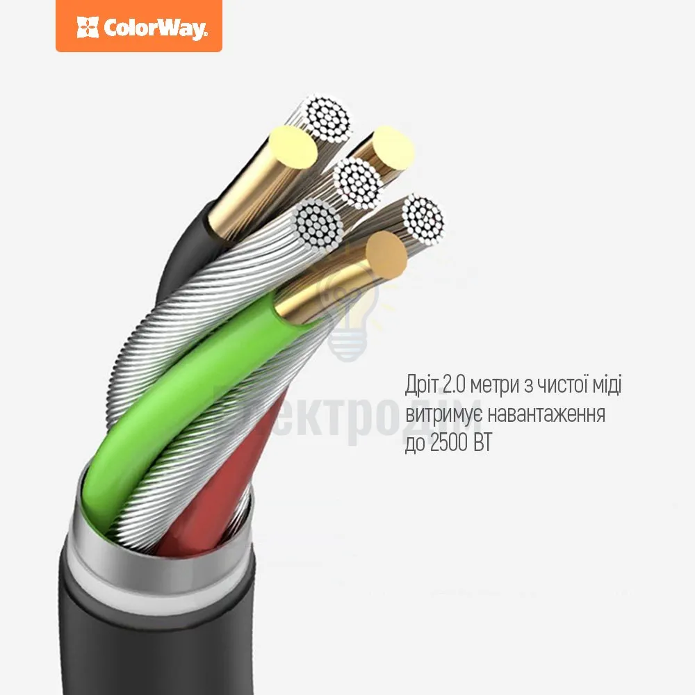 Подовжувач ColorWay Фільтр мережевий 6 розеток/4USB 2м чорний CW-CHE64B ColorWay CW-CHE64B  - фото 5