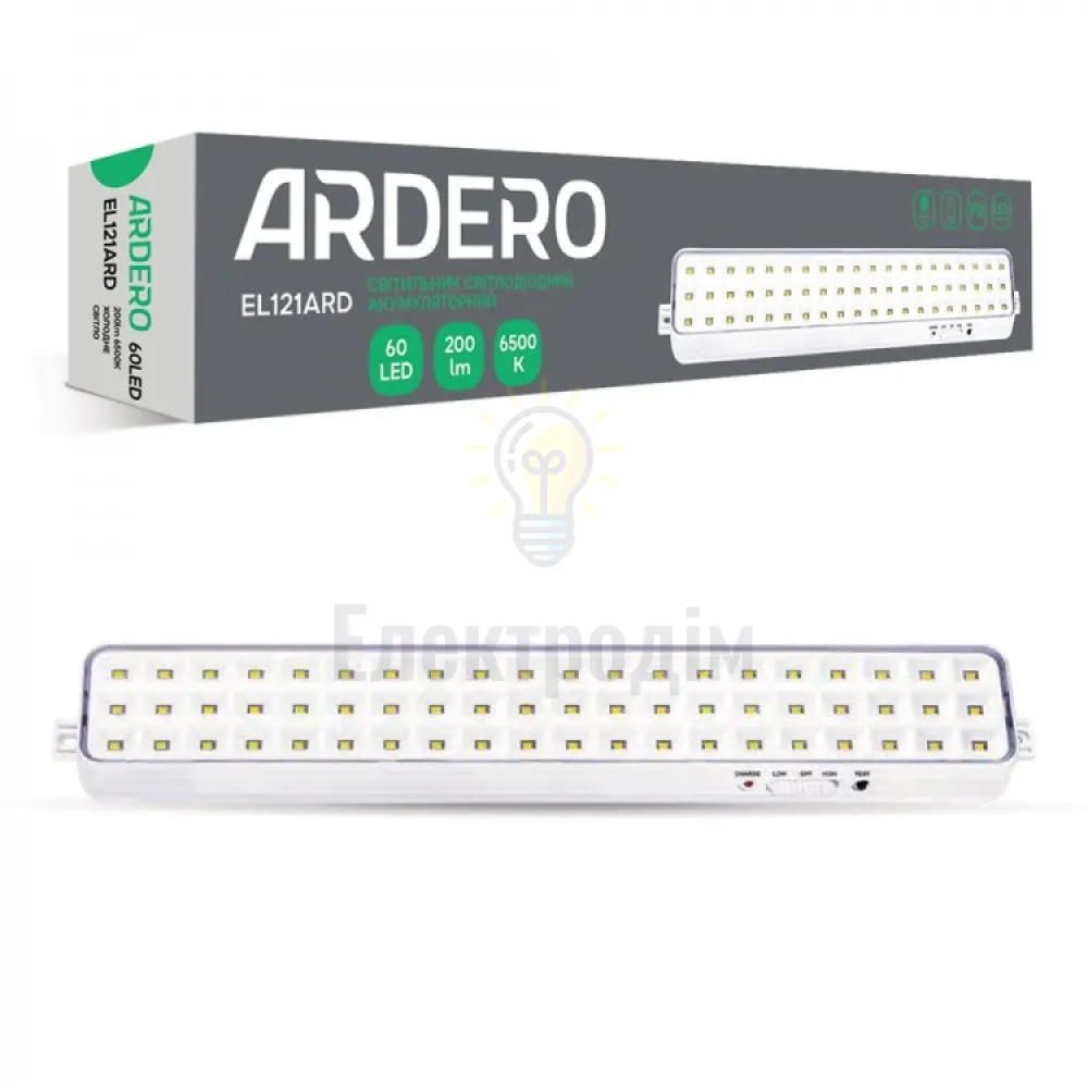 EL121ARD акум. світильник 60LED білий 340*55*30 мм 80190 