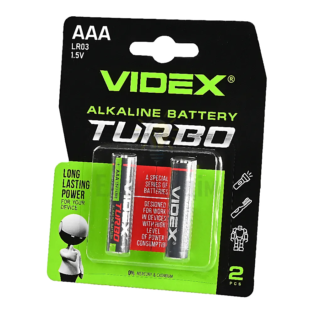 Батарейка Videx Батарейка лужна ААА/LR03 (бл-2шт) Videx Turbo LR03T/AAA 2B 