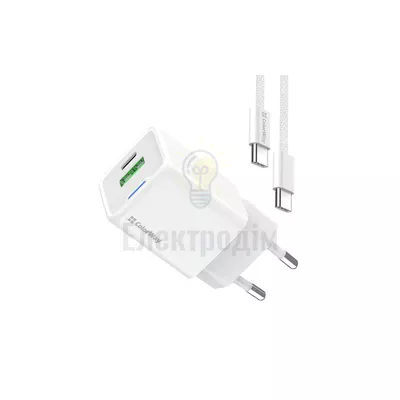 Зарядний пристрій мережевий USB/Type-C + кабель Type-C PD 30W GaN Mini ColorWay CW-CHS053PDC-WT — купити в Електродім