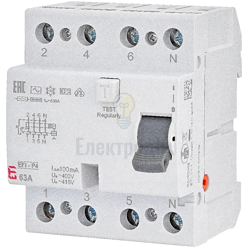 Реле диференційне (ПЗВ) 4р EFI-P4 63/0,1 тип AC (10kA) 2061623 