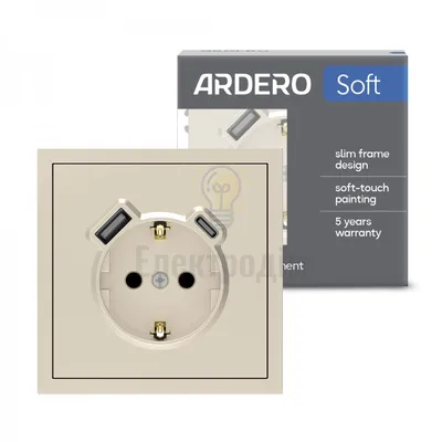 ER123USB-C розетка із заземленням 16А із USB-A 18W та Type-C 20W, механізм шампань Soft 80828 — купити в Електродім