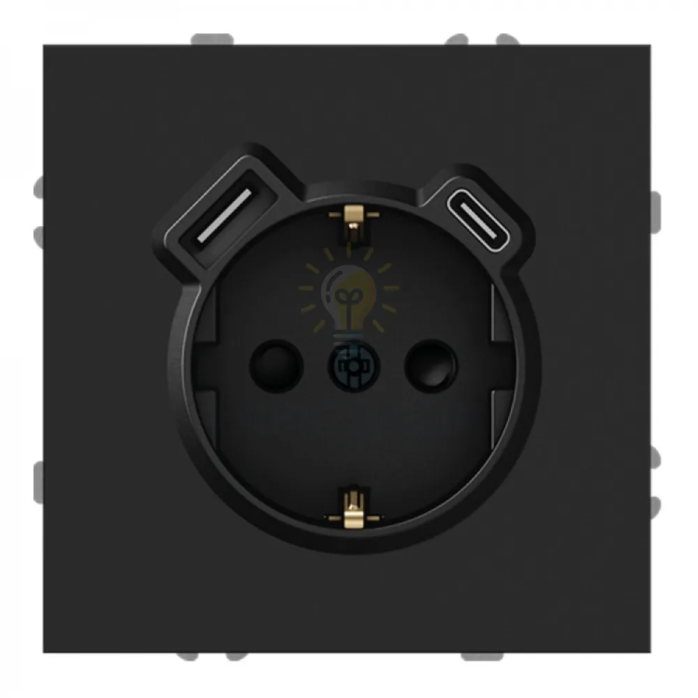 ER123USB-B розетка із заземленням 16А із USB-A та Type-C, механізм чорний Soft 80750  - фото 2