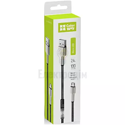 Кабель USB MicroUSB ColorWay 2,4A металеві конектори 1м чорний CW-CBUM046-BK — купити в Електродім