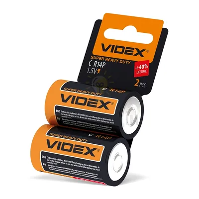 Батарейка Videx Батарейка сольова Videx R14P/C 2шт SHRINK CARD R14P/C 2pcs SС — купити в Електродім
