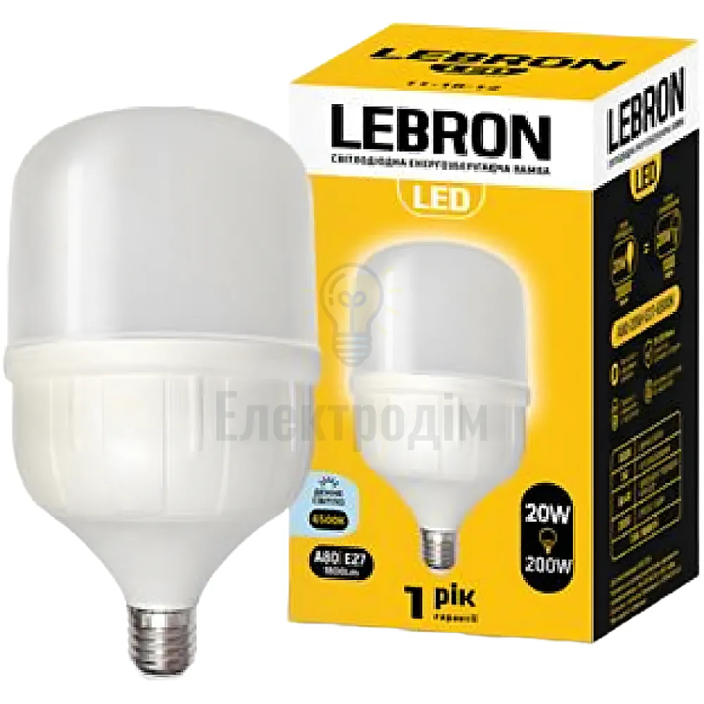 LED лампа LEBRON L-А80, 20W, Е27, 6500K, 1800Lm 11-18-02 