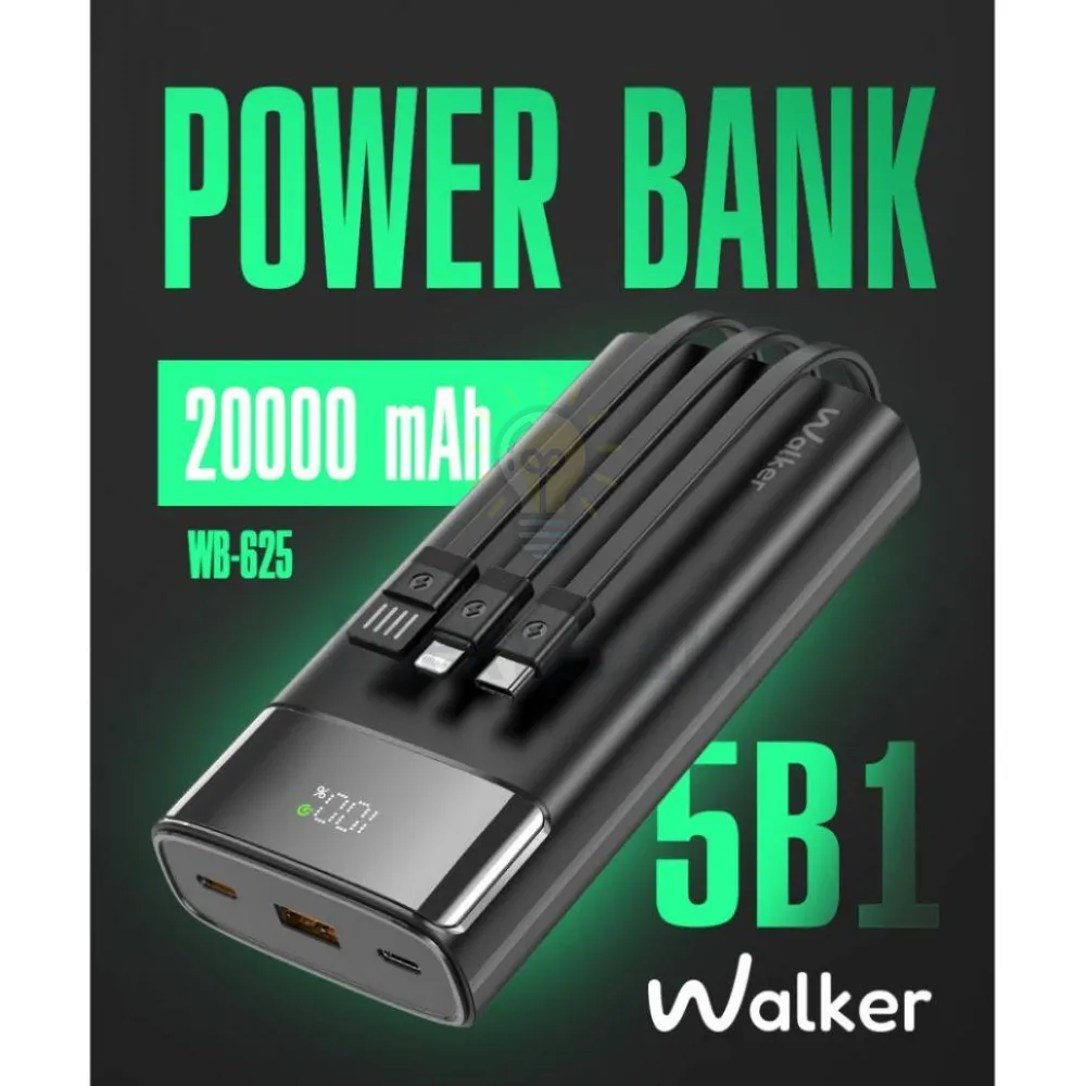 Портативна батарея WALKER WB-625, 20000mAh, 22.5W (QC3.0 + PD) black WB-625  - фото 2