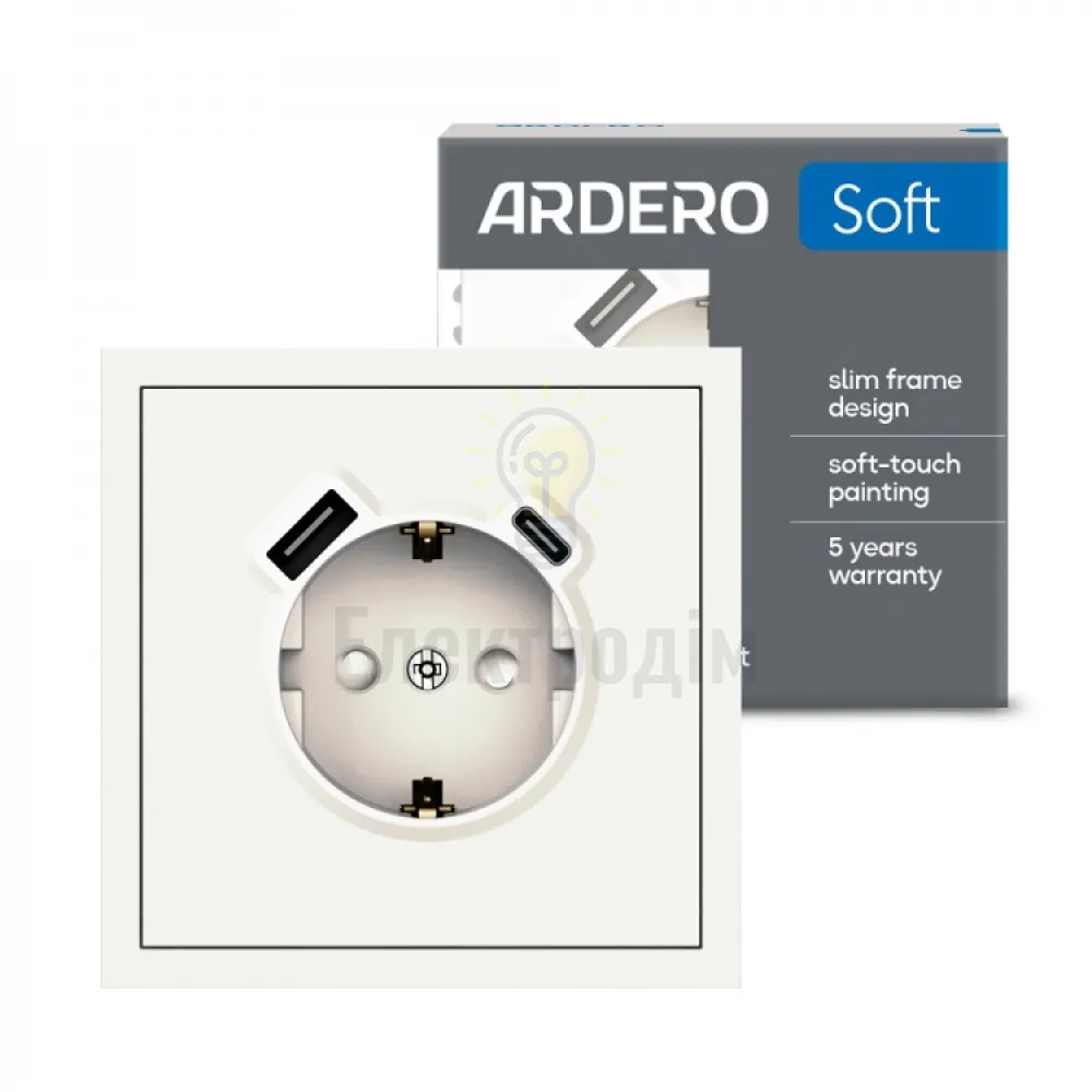 ER123USB-W розетка із заземленням 16А із USB-A та Type-C, механізм білий Soft 80724 