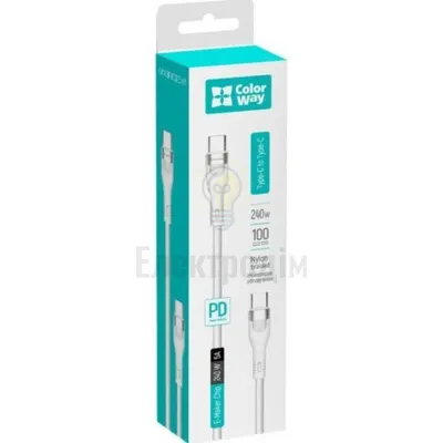 Кабель USB PD Type-C/Type-C ColorWay CW-CBPDCC065-WT 5,0А 240W 1м білий CW-CBPDCC065-WT — купити в Електродім