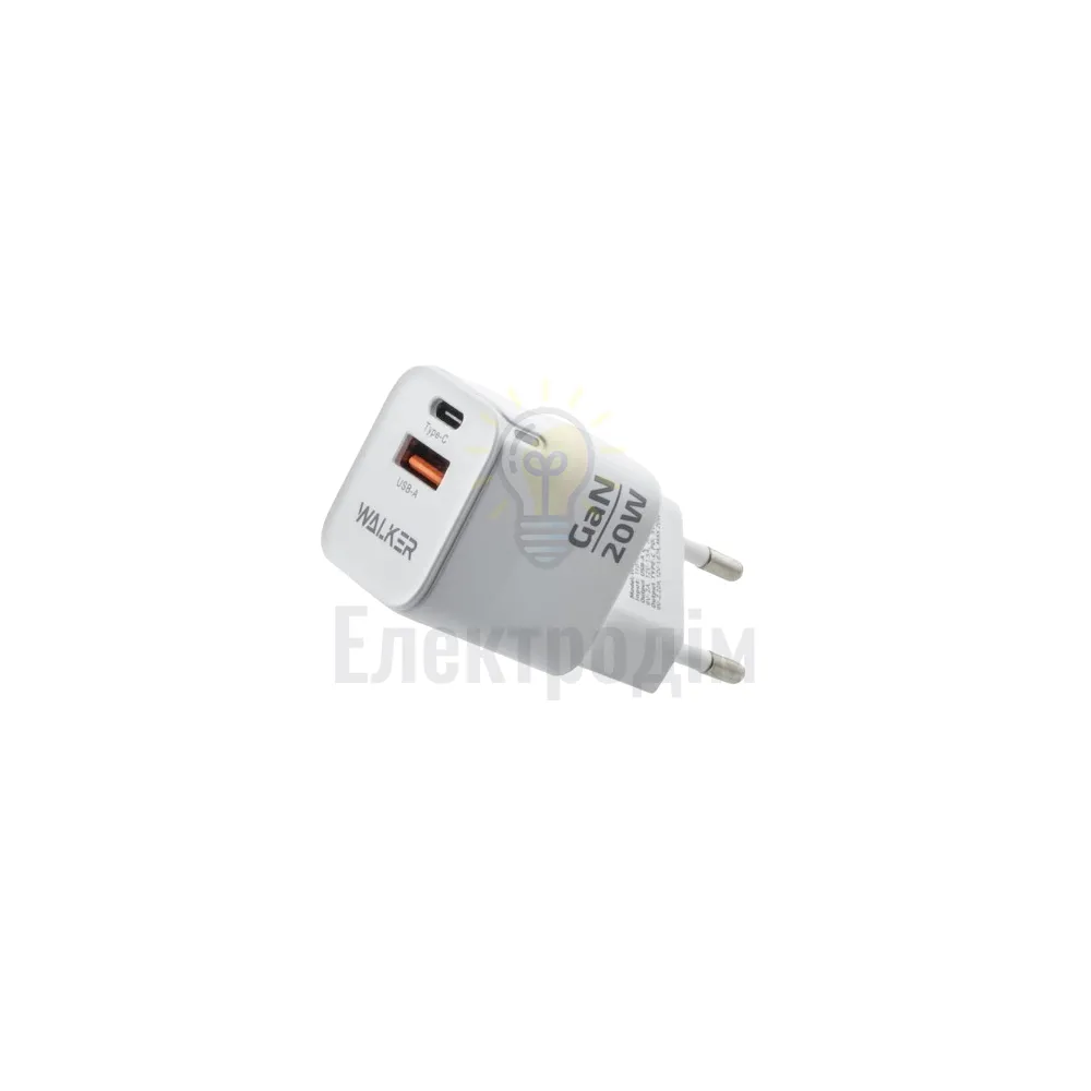 Зарядний пристрій мережевий USB/Type-C QC+PD 20W білий WALKER WH-42 2710000283355  - фото 2